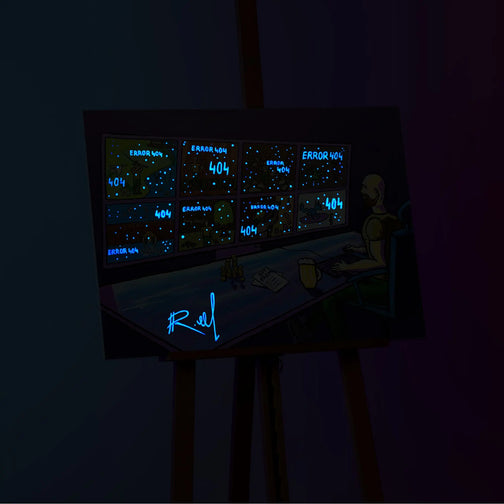 Explore the mysterious allure of Life of Bot with this original 50x70 cm glow-in-the-dark canvas painting on easel, featuring a mesmerizing night effect. Ideal gift for gamers.