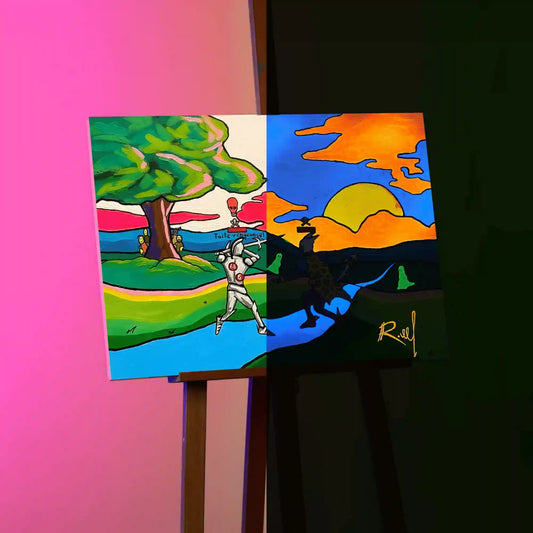  Illuminate your gaming space with the mesmerizing Runescape Lure Hunt Painting, featuring a captivating 50/50 effect of day and night glow in the dark. Perfect for Old School Runescape enthusiasts seeking immersive decor, this artwork adds a touch of magic to your gaming area.