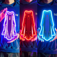 person holding saradomin, regular, ghutix max capes neon signs