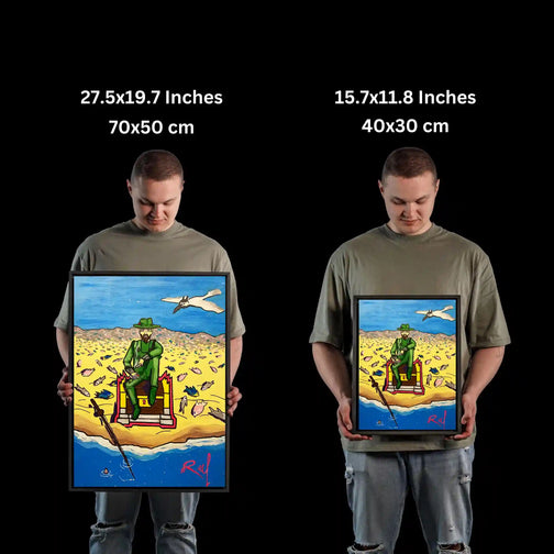 Gain insights into the dimensions of the Runescape Fisherman Print on Canvas Fan Art Glow in the Dark as the artist provides a size guide demonstration. Perfect for Runescape enthusiasts seeking the ideal fit for their gaming space.