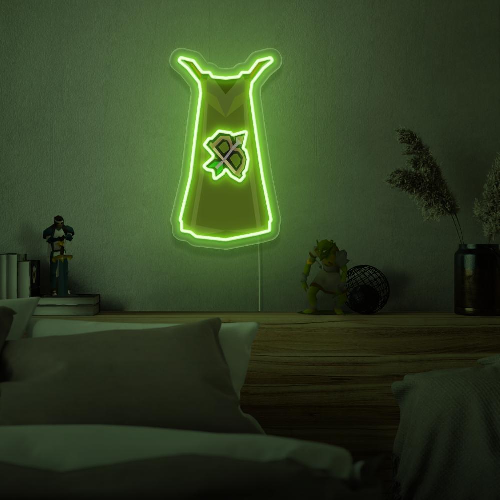 Mount the Runescape Ranged Skillcape LED neon sign above your bed to inspire dreams of mastering ranged combat in Old School RuneScape. The iconic Ranged Skillcape represents accuracy and precision. A perfect addition to any bedroom, this LED neon sign infuses the space with a sense of skill and proficiency.