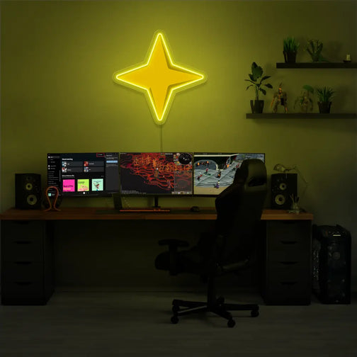 Illuminate your gaming setup with the Runescape Saradomin Symbol LED neon sign mounted above a gaming PC. The Saradomin symbol represents the divine influence and purity of Saradomin in RuneScape. A perfect addition to the room, this LED neon sign enhances the ambiance for RuneScape enthusiasts.