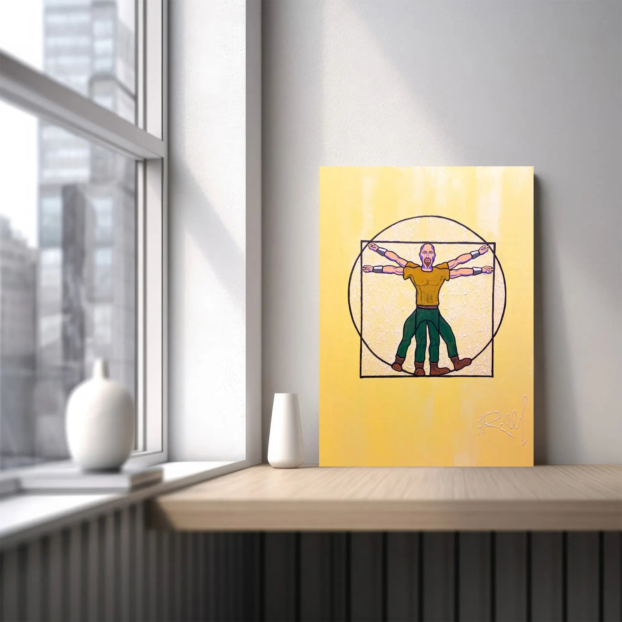 Adorn your wall with this 30x40 cm glow-in-the-dark canvas print of Vitruvian Bot, featuring a vibrant day effect. Great gift for Runescape fans.