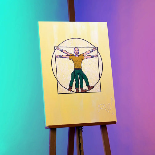 Immerse yourself in the vibrant day effect of Vitruvian Bot with this original 50x70 cm glow-in-the-dark canvas painting on easel. Perfect gift for Runescape fans.