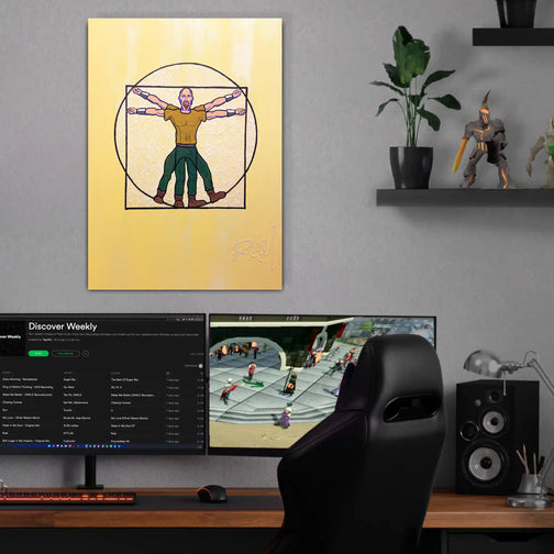 Elevate your gaming experience with this 50x70 cm glow-in-the-dark canvas print of Vitruvian Bot, featuring a captivating day effect. Perfect gift for gaming enthusiasts.