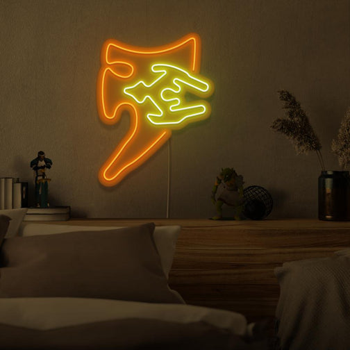 Immerse yourself in the world of magic with the OSRS Arcane Spirit Shield LED neon sign mounted above a sleeping bed. This LED neon sign, featuring the iconic arcane spirit shield from Old School RuneScape, creates a serene and mystical atmosphere for rest and relaxation.