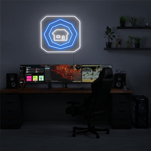 Illuminate your gaming setup with the OSRS Home Tablet LED neon sign mounted above a gaming PC. The iconic home teleport tablet symbolizes the convenience and versatility of Old School RuneScape. A perfect gift for OSRS enthusiasts.