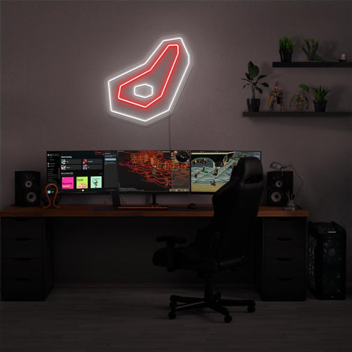 Illuminate your gaming setup with the OSRS Raw Beef LED neon sign mounted above a gaming PC. The iconic raw beef item symbolizes the importance of food in sustaining adventurers in Old School RuneScape. A perfect addition to the room, this LED neon sign enhances the ambiance for OSRS enthusiasts. 