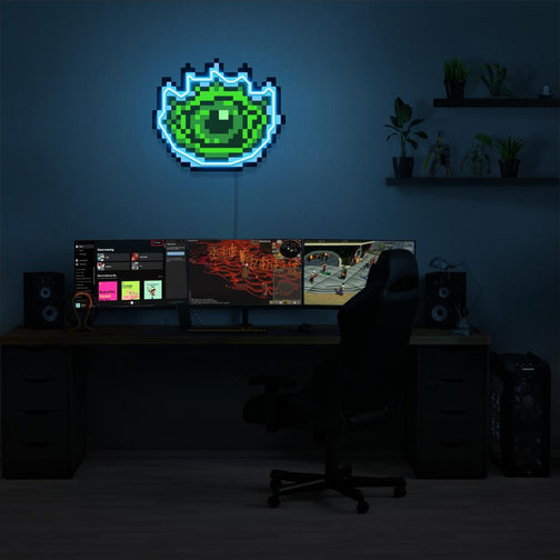 Illuminate your gaming setup with the OSRS Rigour LED neon sign mounted above a gaming PC. The Rigour prayer icon symbolizes the concept of strength and precision in Old School RuneScape. A perfect addition to the room, this LED neon sign enhances the ambiance for OSRS enthusiasts.