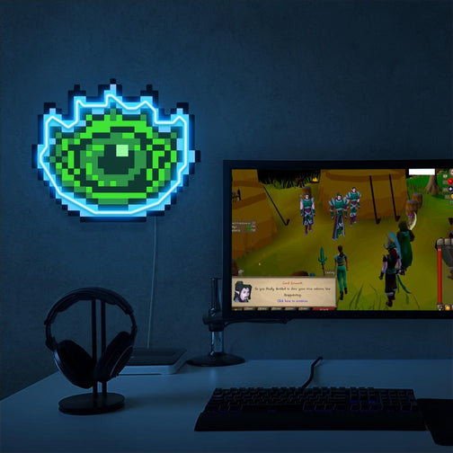 The OSRS Rigour LED neon sign proudly sits next to a gaming PC, symbolizing the power and precision of the Rigour prayer in Old School RuneScape. An emblem of determination and skill, this LED neon sign adds a touch of focus and expertise to any gaming space.