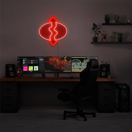 Illuminate your gaming setup with the OSRS Runecrafting LED neon sign mounted above a gaming PC. The Runecrafting skill icon symbolizes the concept of magic and mystique in Old School RuneScape. A perfect addition to the room, this LED neon sign enhances the ambiance for OSRS enthusiasts.