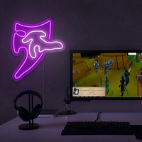 RuneScape Spectral Spirit Shield LED neon sign next to gaming PC – OSRS setup wall decor