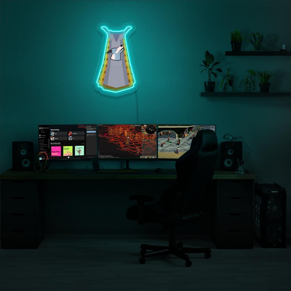 Illuminate your gaming setup with the OSRS Summoning Skillcape LED neon sign mounted above a gaming PC. The Summoning skillcape represents the ability to summon powerful creatures and allies in Old School RuneScape. A perfect addition to the room, this LED neon sign enhances the ambiance for OSRS enthusiasts.