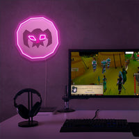 RuneScape Wrath Rune LED neon sign next to gaming PC – OSRS setup wall decor