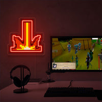 The Runescape Retribution LED neon sign proudly sits next to a gaming PC, symbolizing the power and authority of justice in Old School RuneScape. An emblem of retribution and righteousness, this LED neon sign adds a touch of determination and fairness to any gaming space.