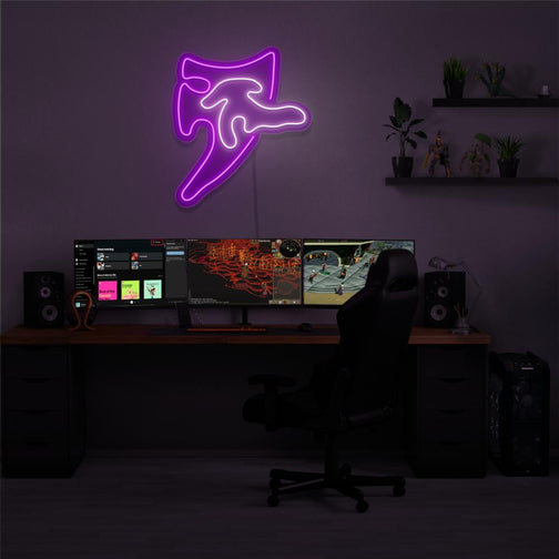 Illuminate your gaming setup with the Runescape Spectral Spirit Shield LED neon sign mounted above a gaming PC. The Spectral Spirit Shield represents the spiritual protection and resilience of the ancient shields in RuneScape. A perfect addition to the room, this LED neon sign enhances the ambiance for RuneScape enthusiasts.